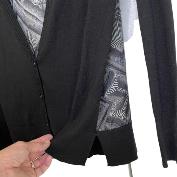 BROCHU WALKER BLACK CARDIGAN WITH SILKY BACK PATTERN SIZE M - Picture 3 of 6